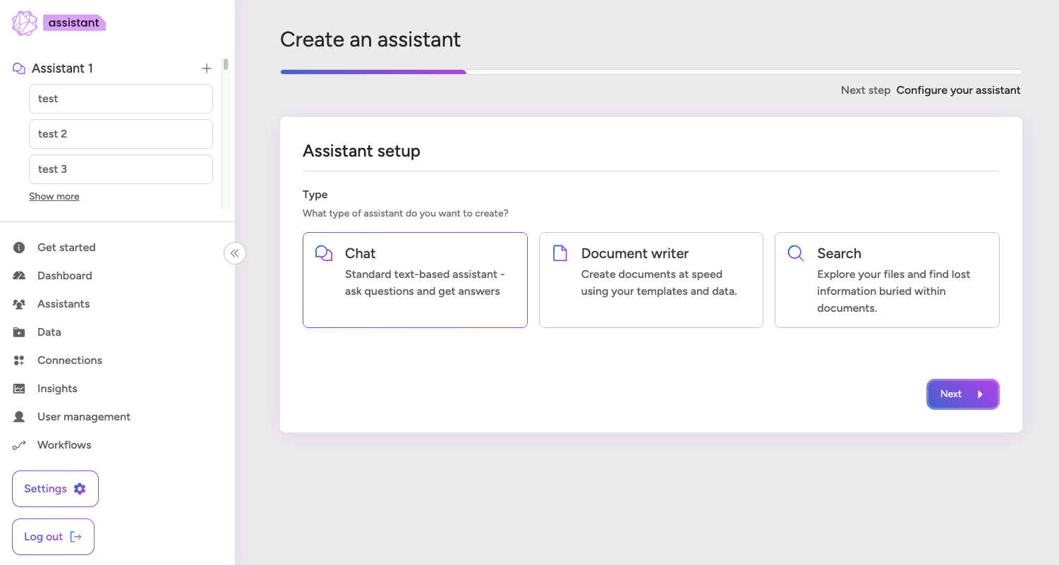 Assistant Type Selection